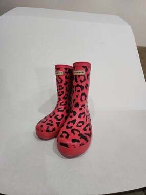 Hunter Kids First Classic Leopard Print Rain Boots Pink UK 11